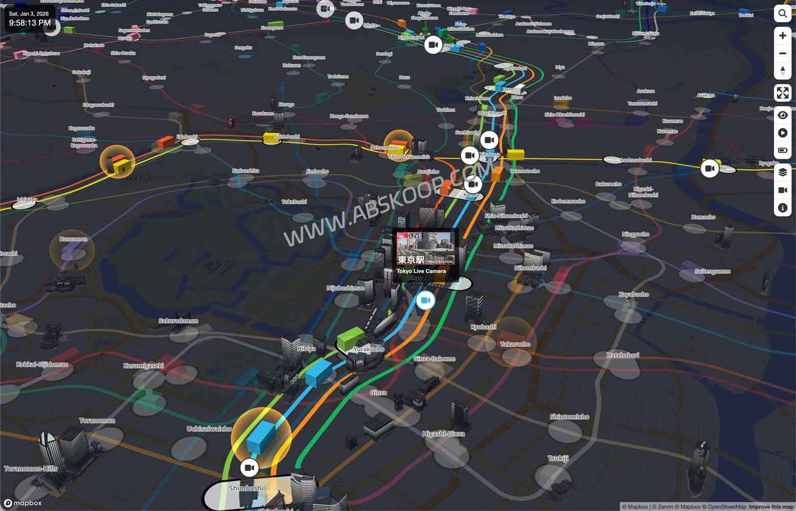 Mini Tokyo 3D：东京公共交通系统的实时三维地图可视化