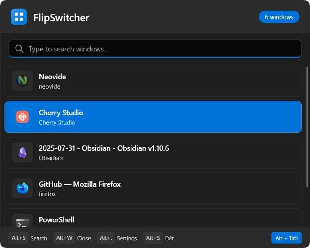 FlipSwitcher：基于 Fluent 2 Design 的 Windows Alt-Tab 高颜值替代工具
