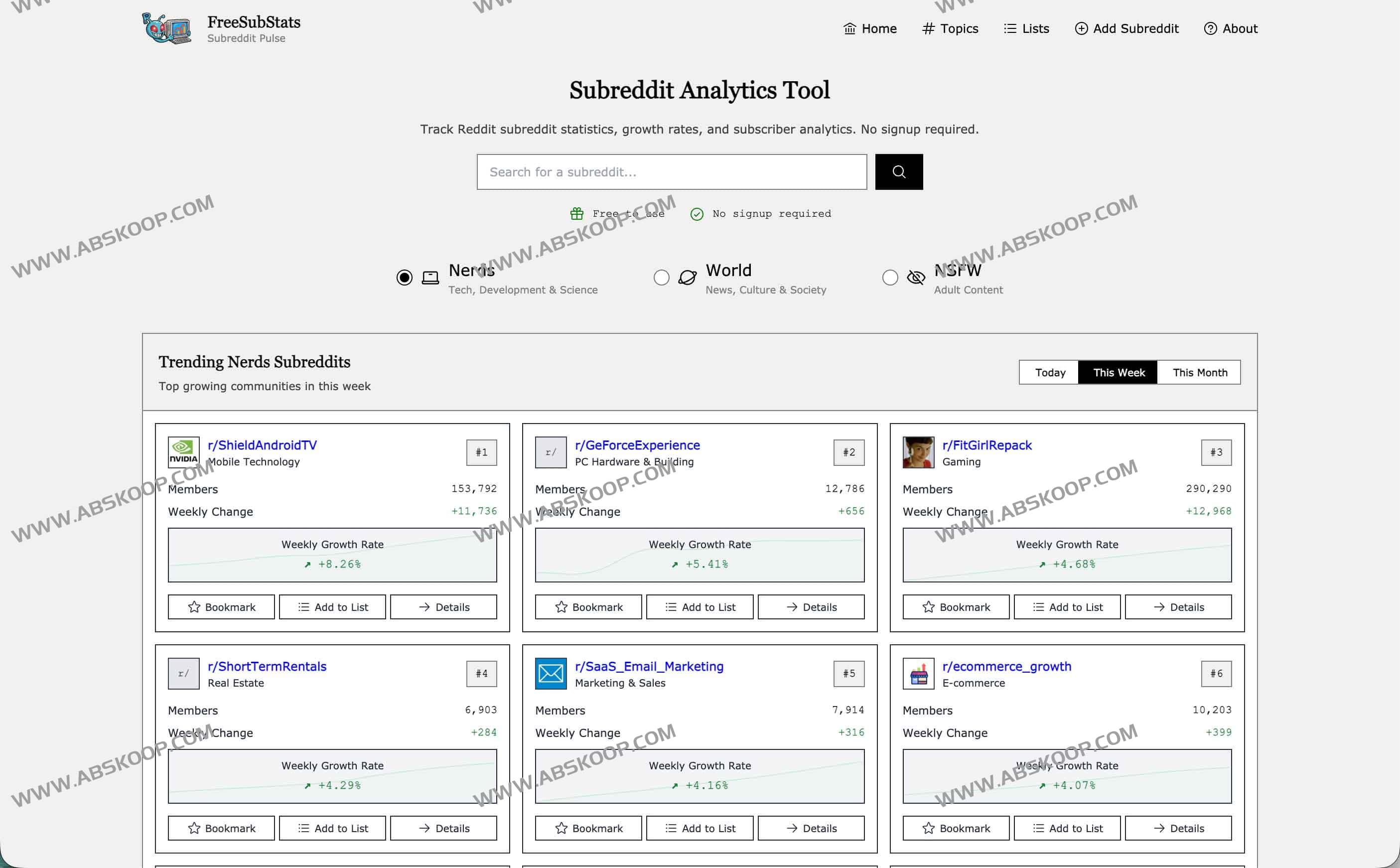 FreeSubStats:免费追踪 Reddit 子版块增长与热门趋势(免注册·无广告) 1 FreeSubStats:免费追踪 Reddit 子版块增长与热门趋势(免注册·无广告)